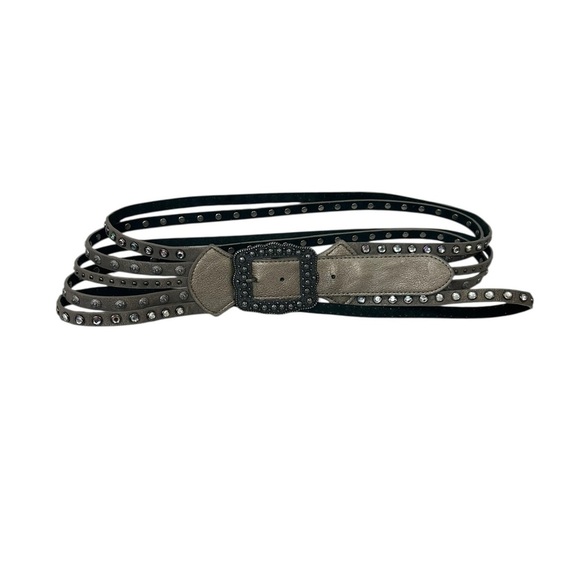 Genuine Leather 2 5/8" Wide Western Contoured Rhinestone Leather Belt M/L - Picture 1 of 10